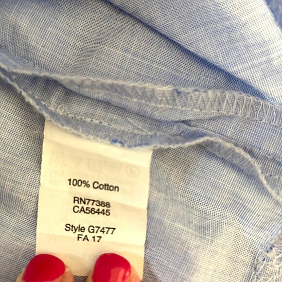 J.Crew Blue Ruffle Top in Cotton Light Blue Elastic Back Coastal Beachy Size 2 - Picture 6 of 7